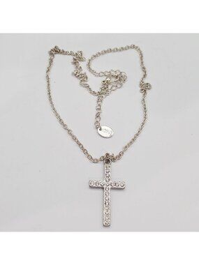 Silver Rhinestone Cross Pendant Necklace By Icing